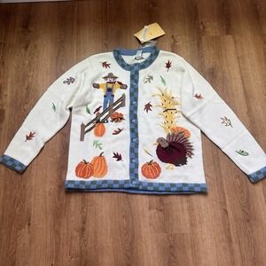 NWT Vintage The Quacker Factory Cotton Ramie Fall Thanksgiving Cardigan Sweater